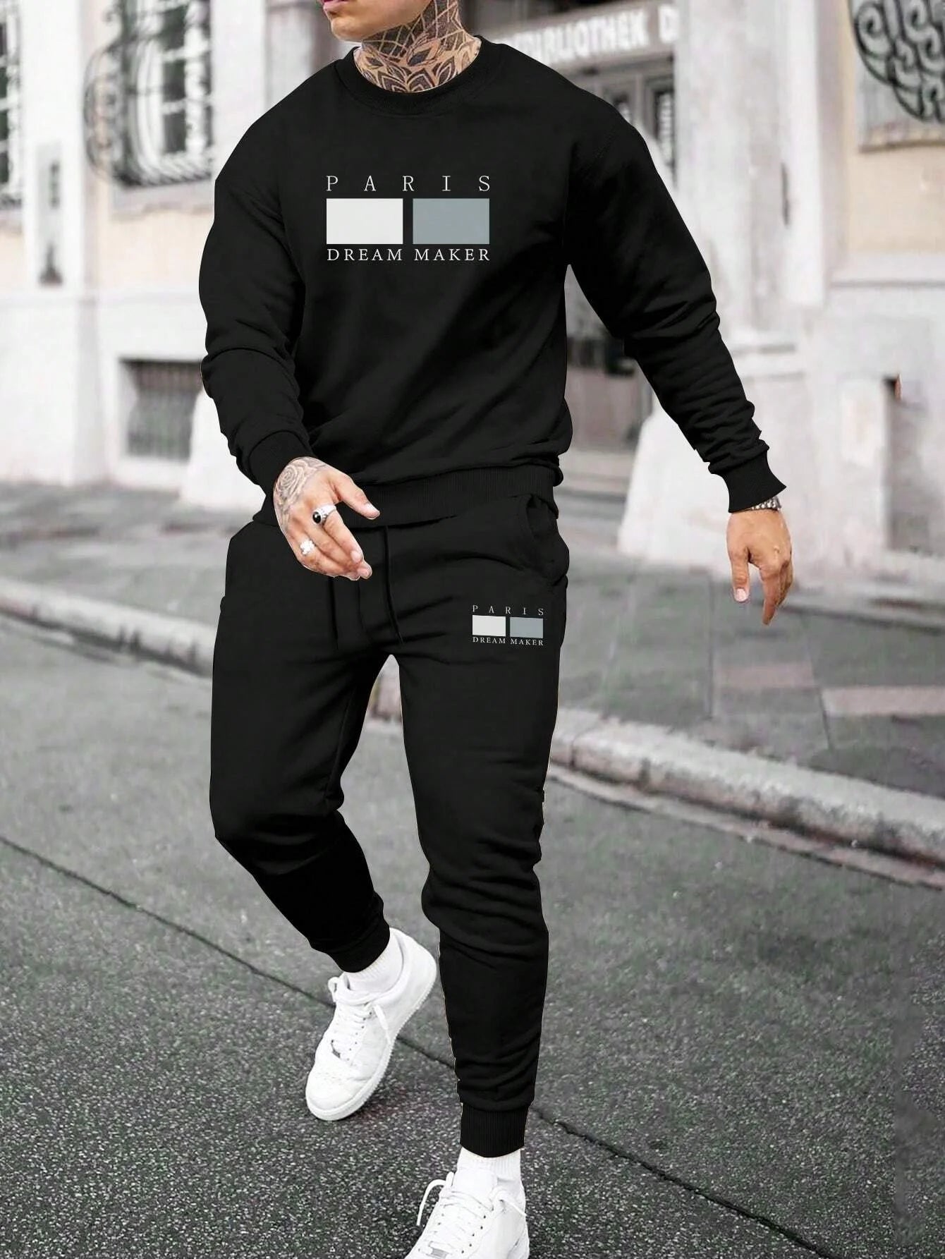 Men's T-shirt Set Short Sleeved Top+ Shorts Loose Cotton