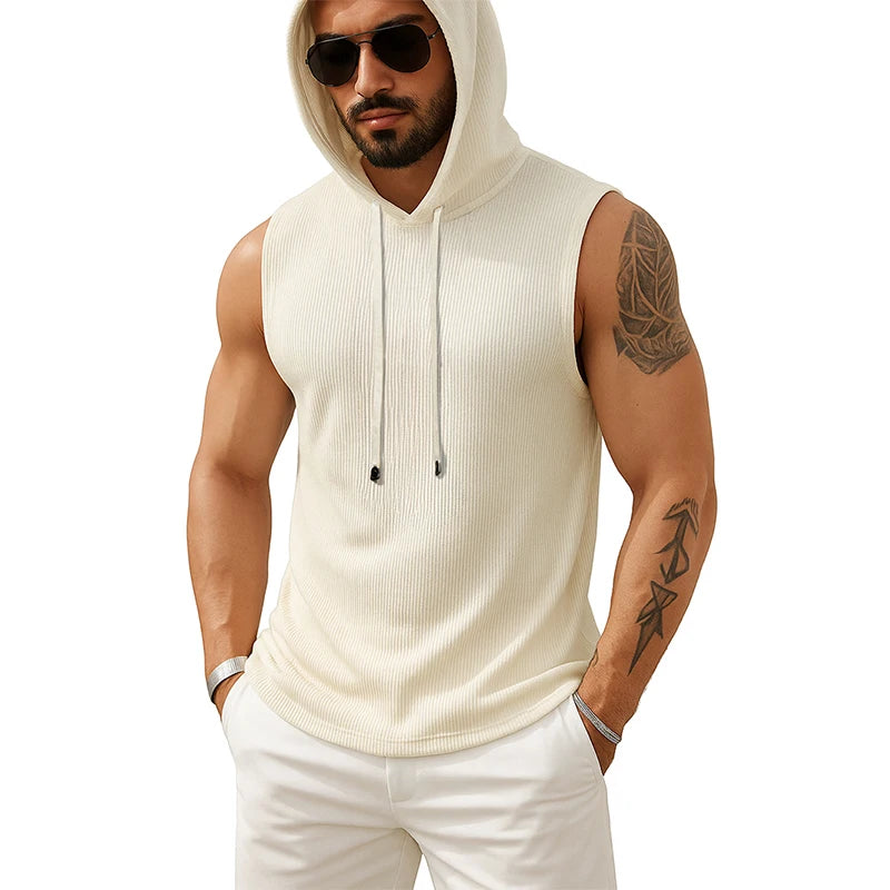 Tank Top Men’s Ribbed Sleeveless Hoodie Casual