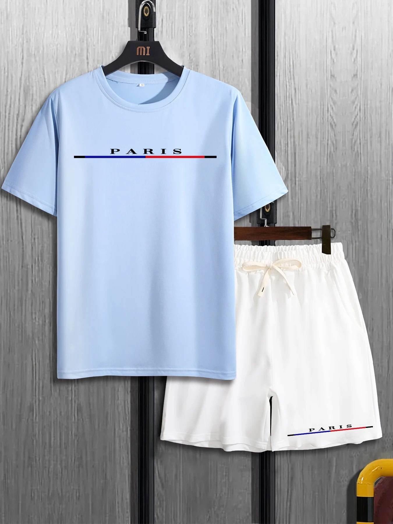Men's T-shirt Set Short Sleeved Top+ Shorts Loose Cotton