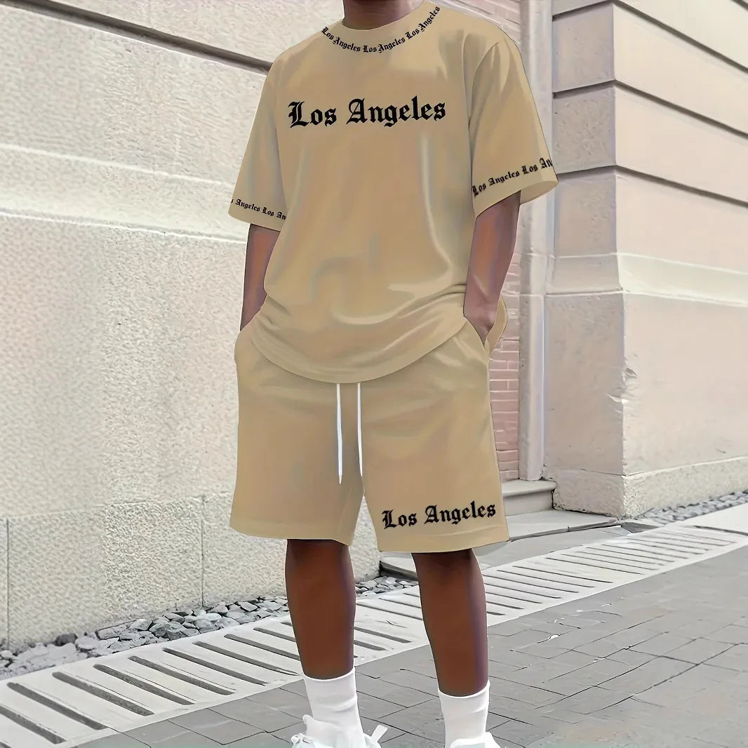 New Men's Los Angeles T-shirt Shorts Set