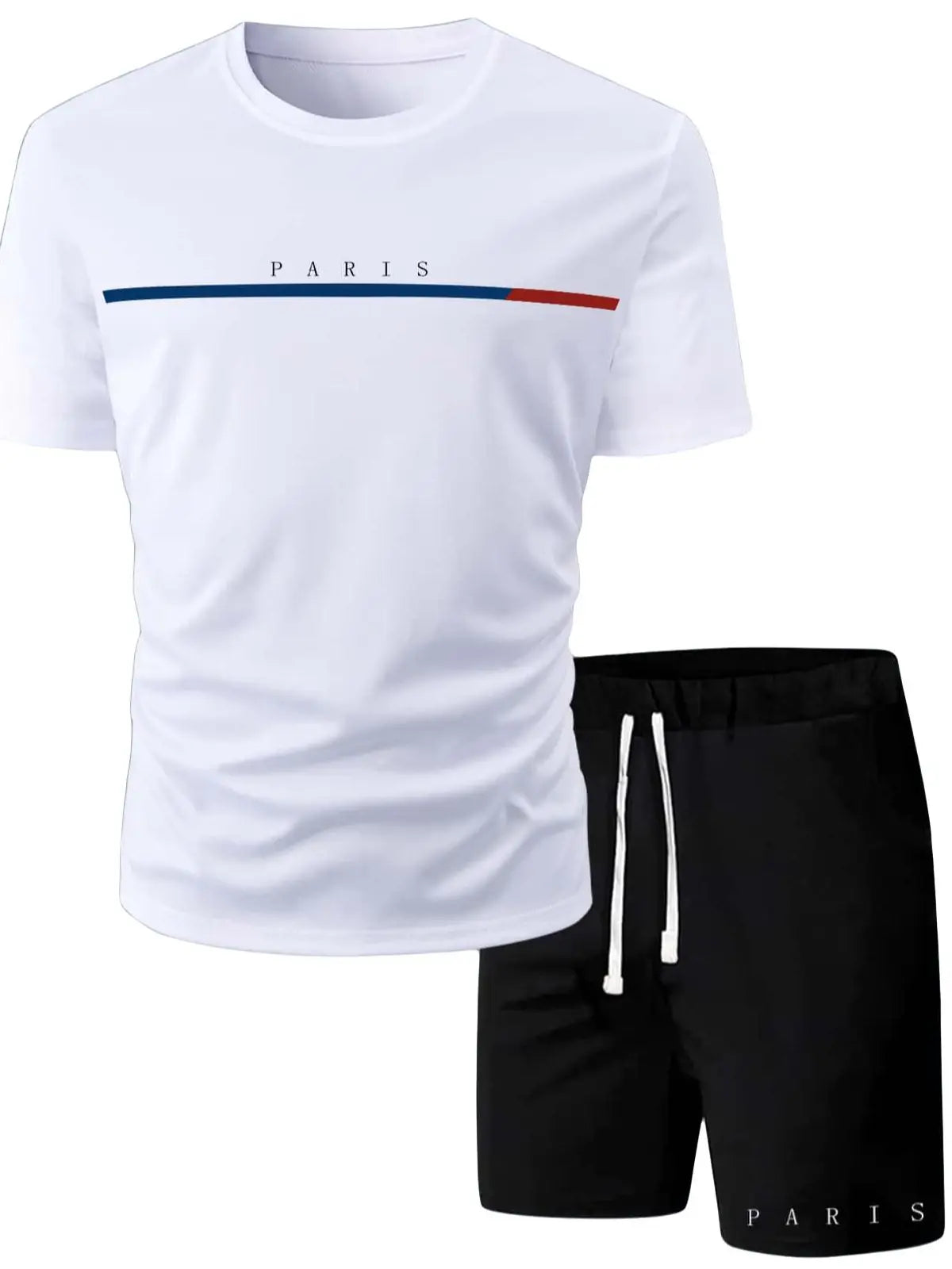 Men's T-shirt Set Short Sleeved Top+ Shorts Loose Cotton