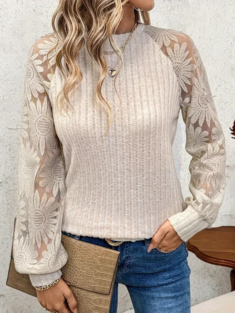 Women's Lace Panel Long Sleeve Top