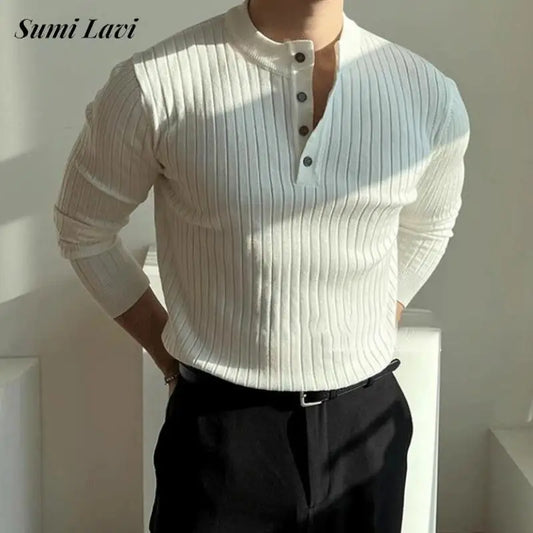 Streetwear Fashion Mens Knit T-shirt Vintage