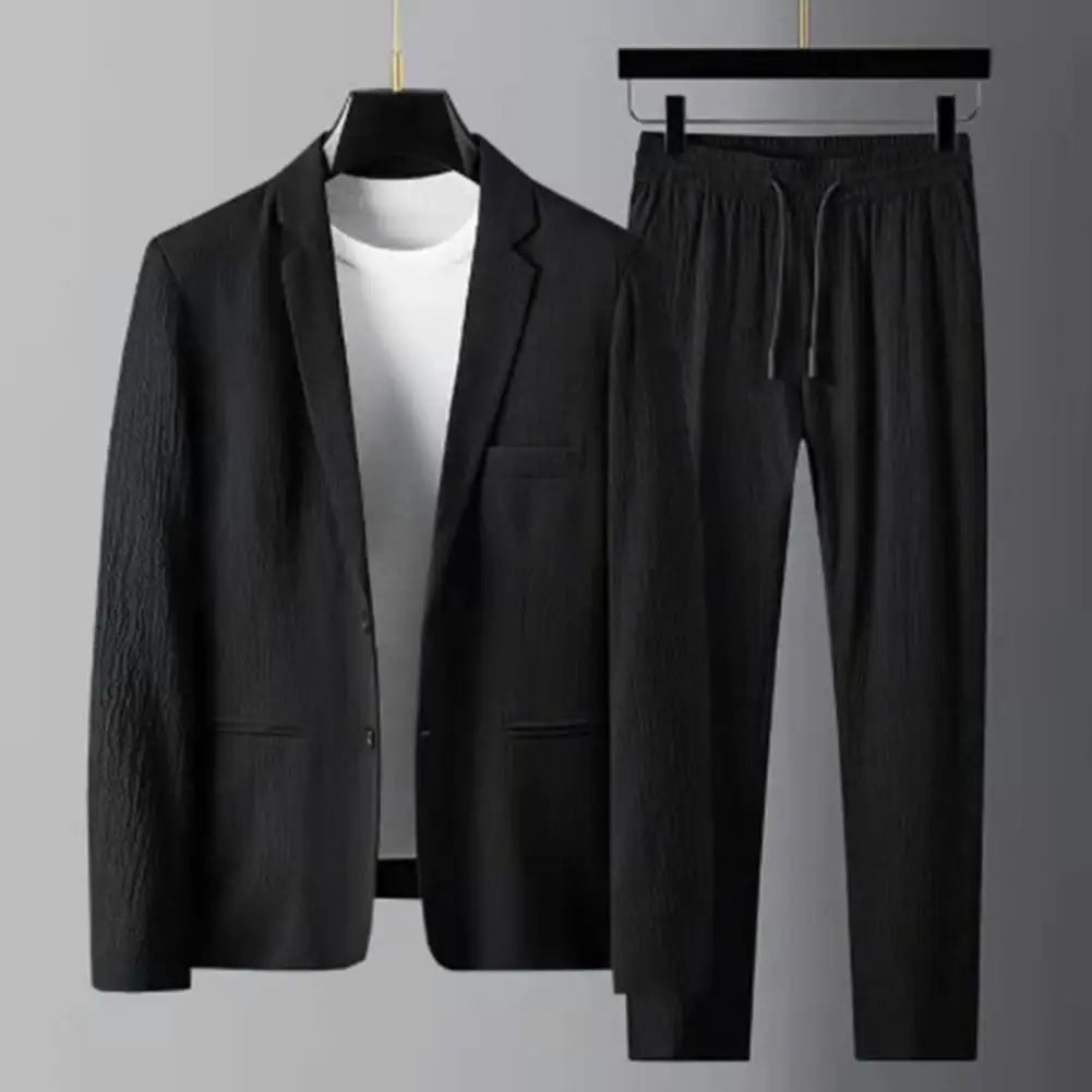 Men Two Piece Suit Striped Pleated