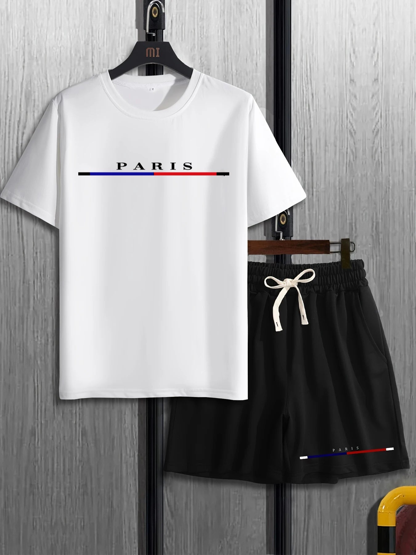 Men's T-shirt Set Short Sleeved Top+ Shorts Loose Cotton