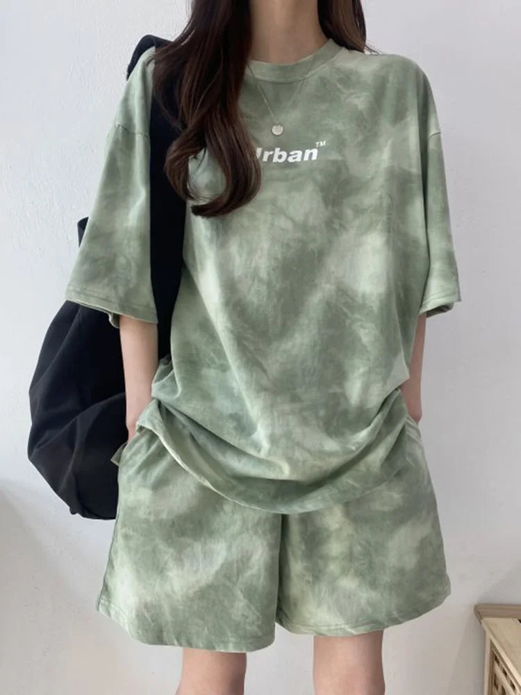 Women T-Shirt Shorts Suit Set Casual