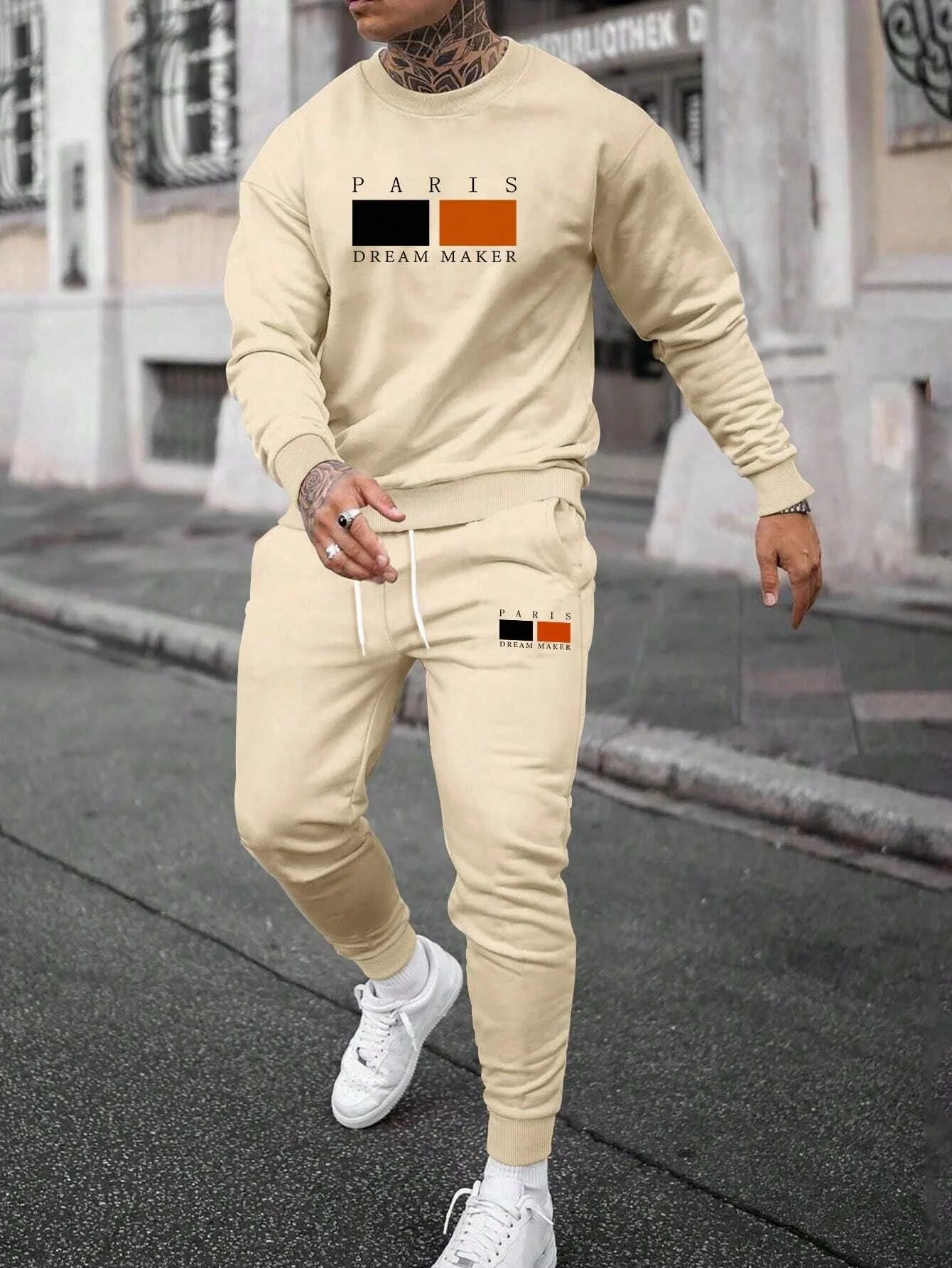 Men's T-shirt Set Short Sleeved Top+ Shorts Loose Cotton