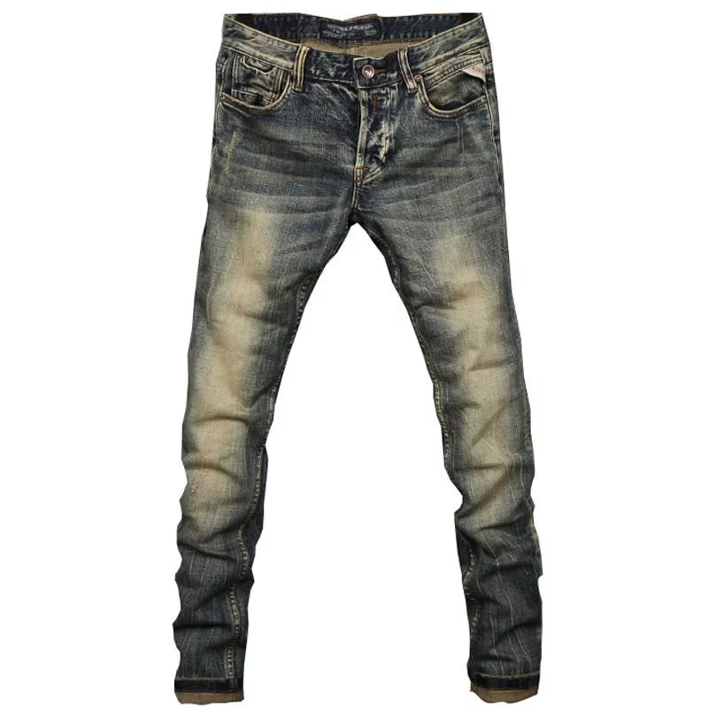 MEN FASHION Korean Style Clothes Brushed Fleece Denim Cargo Vintage Winter Straight Slim Luxury Streetwear 90S Trousers for Men