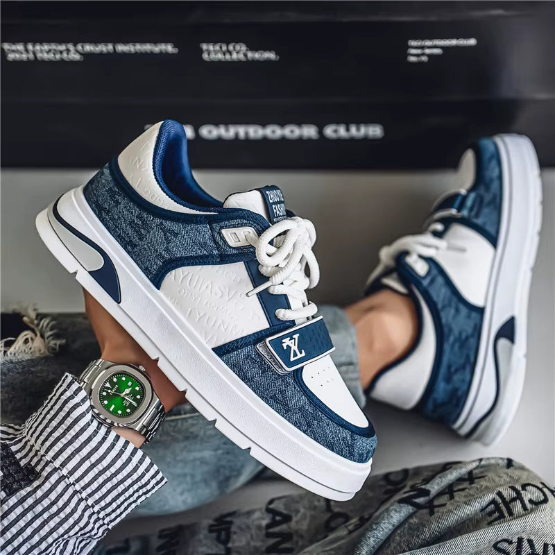 Fashion Blue Men'S Sneakers 2025 Streetwear Hip Hop Shoes Spring Casual Skateboard Shoes Man Designer Luxury Sneakers