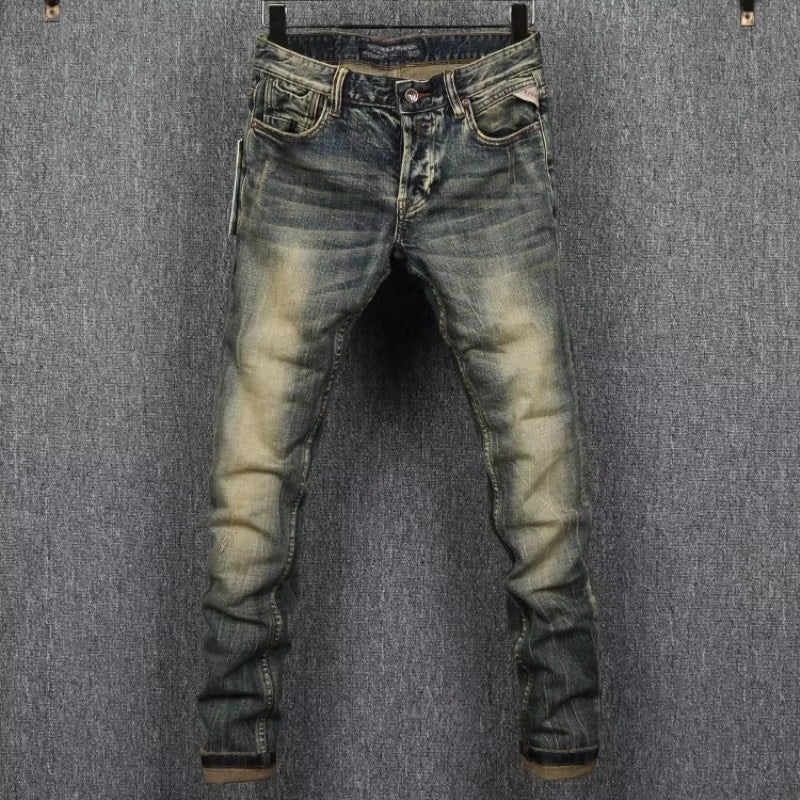 MEN FASHION Korean Style Clothes Brushed Fleece Denim Cargo Vintage Winter Straight Slim Luxury Streetwear 90S Trousers for Men