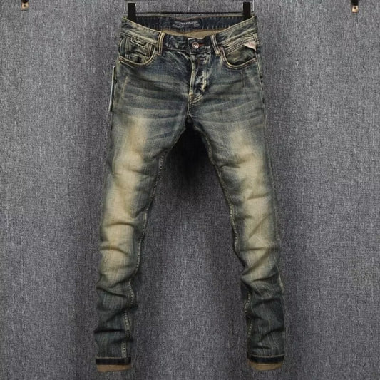 MEN FASHION Korean Style Clothes Brushed Fleece Denim Cargo Vintage Winter Straight Slim Luxury Streetwear 90S Trousers for Men